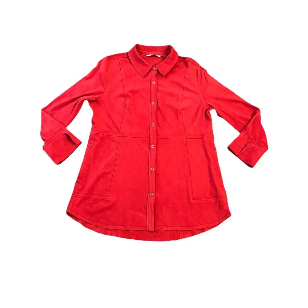 Soft Surroundings Women’s Faux Suede Shacket Medium Petite Snap Burnt‎ Orange